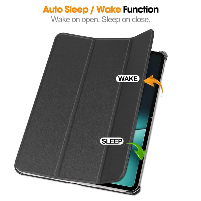 For OnePlus Pad Tri-fold Stand Tablet Case Auto Wake / Sleep Tablet Leather Cover - Black - 3