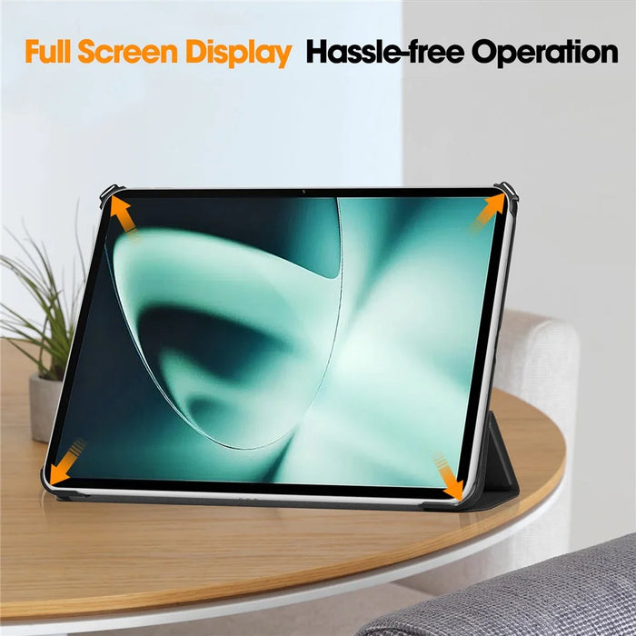 For OnePlus Pad Tri-fold Stand Tablet Case Auto Wake / Sleep Tablet Leather Cover - Black - 5