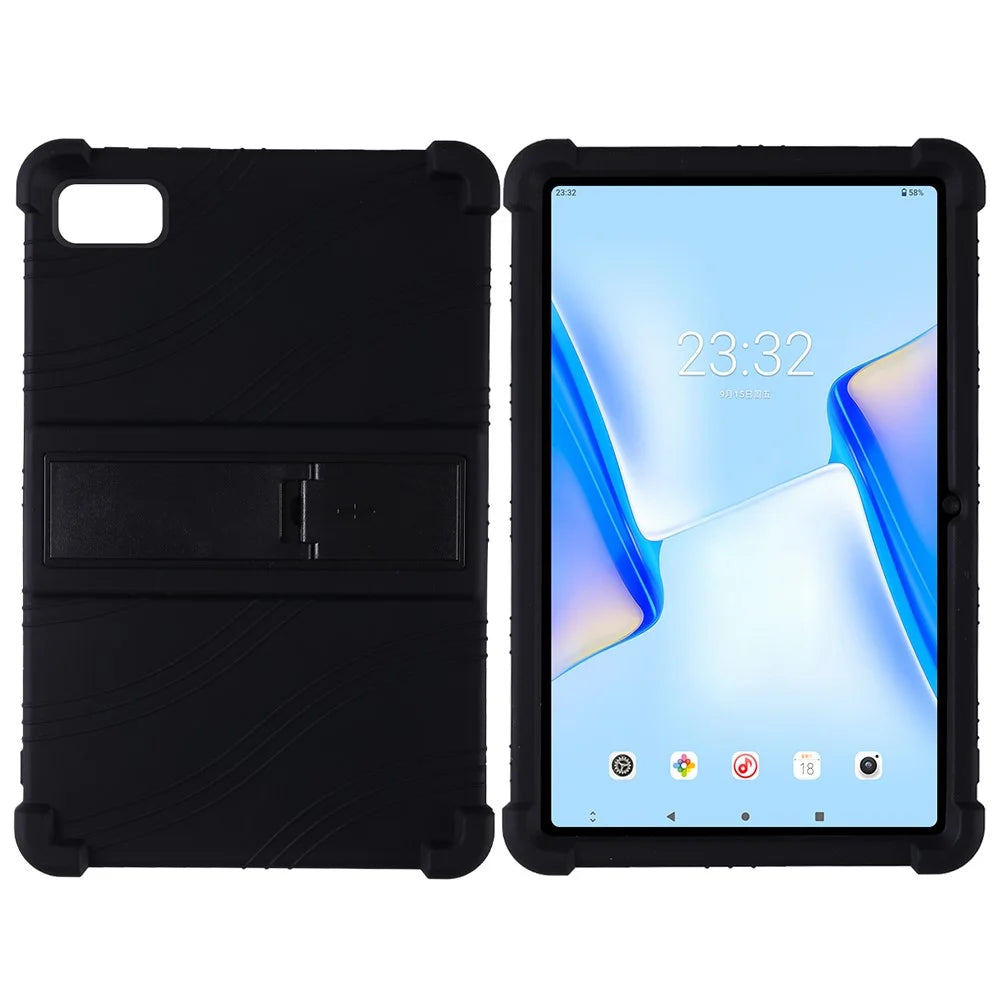 For Blackview Tab 7 Drop-proof Silicone Tablet Cover Kickstand Design Soft Protective Case - Black - 1