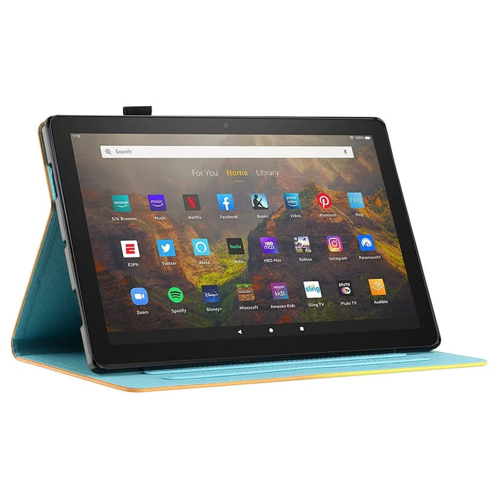 For Amazon Fire HD 10 (2021) / HD 10 Plus (2021) Protective Case Tablet PU Leather Cover with Card Holder - Blue Orange Gradient - 3