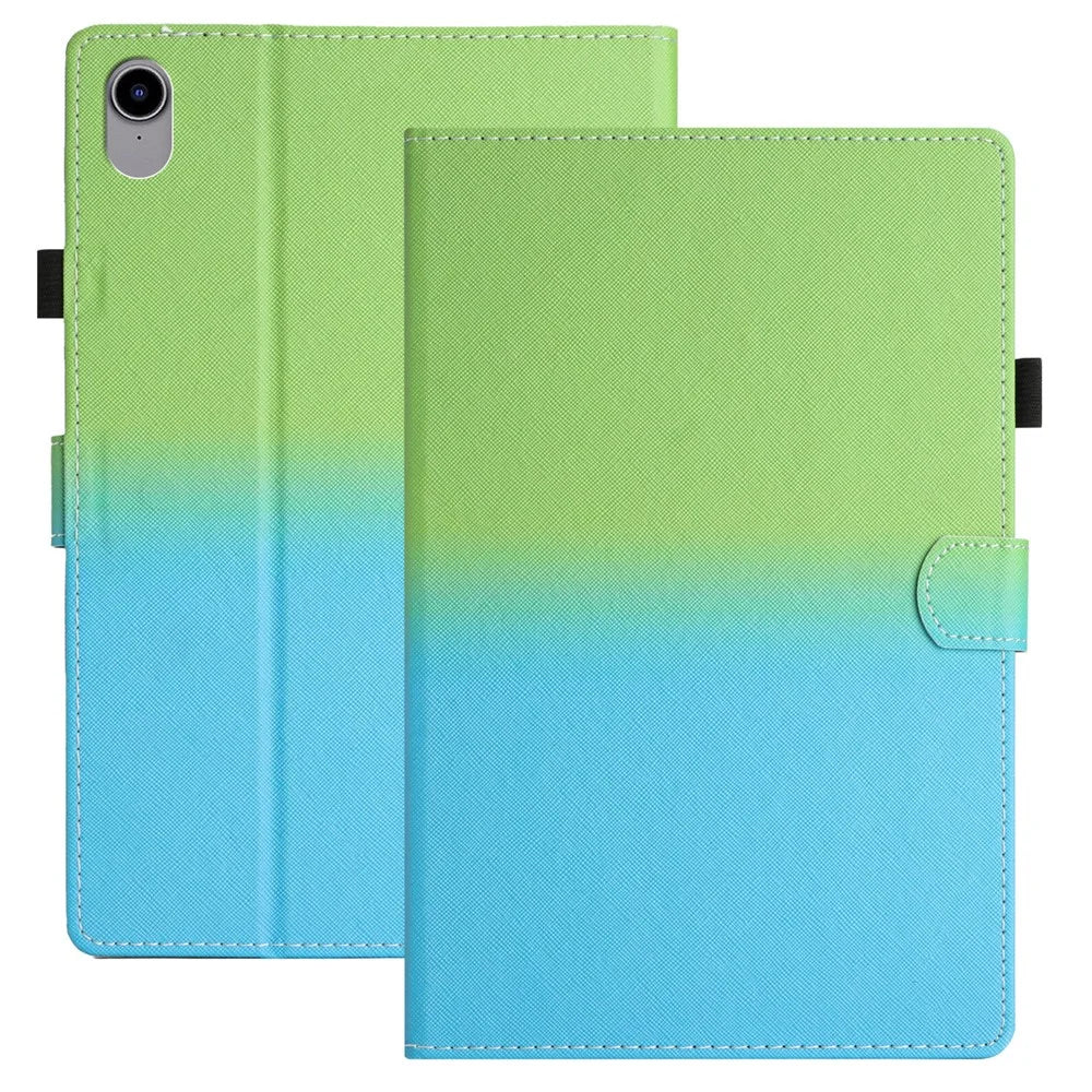 For iPad (2025) / 10.9 (2022) Gradient Tablet Case PU Leather Card Holder Stand Cover with Auto Wake / Sleep - Green Blue Gradient - 1