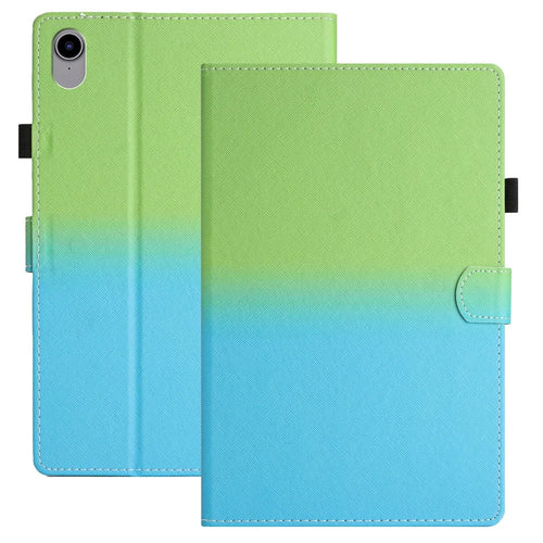 For iPad (2025) / 10.9 (2022) Gradient Tablet Case PU Leather Card Holder Stand Cover with Auto Wake / Sleep - Green Blue Gradient - 1
