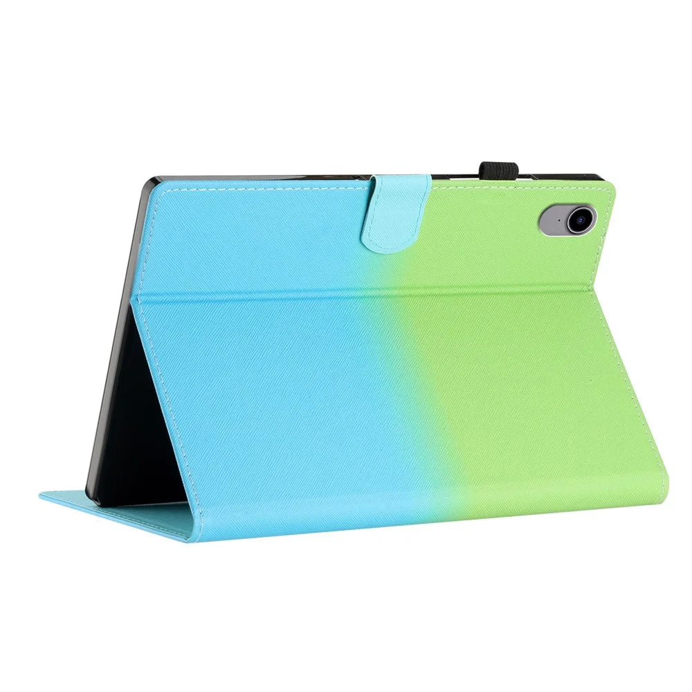For iPad (2025) / 10.9 (2022) Gradient Tablet Case PU Leather Card Holder Stand Cover with Auto Wake / Sleep - Green Blue Gradient - 5