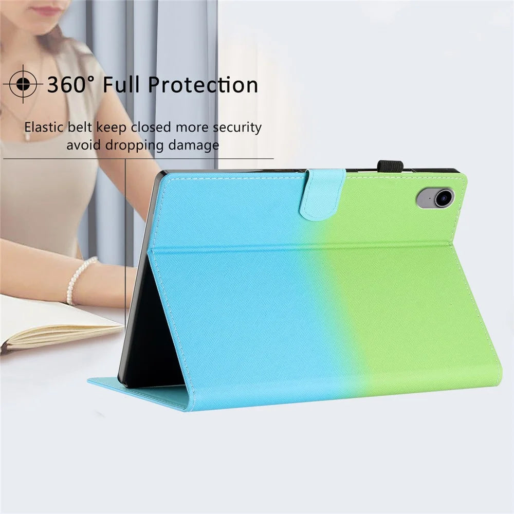 For iPad (2025) / 10.9 (2022) Gradient Tablet Case PU Leather Card Holder Stand Cover with Auto Wake / Sleep - Green Blue Gradient - 6
