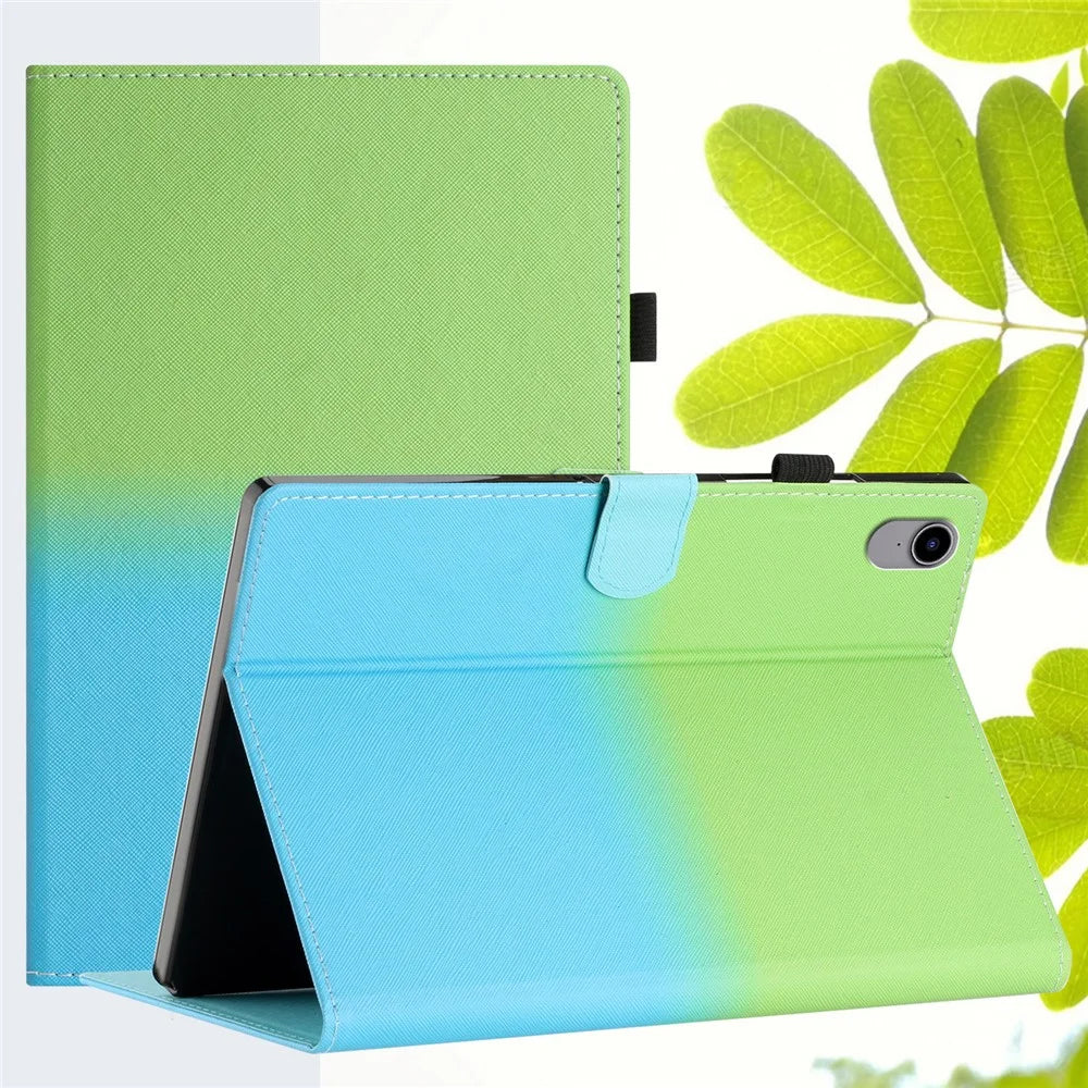 For iPad (2025) / 10.9 (2022) Gradient Tablet Case PU Leather Card Holder Stand Cover with Auto Wake / Sleep - Green Blue Gradient - 7