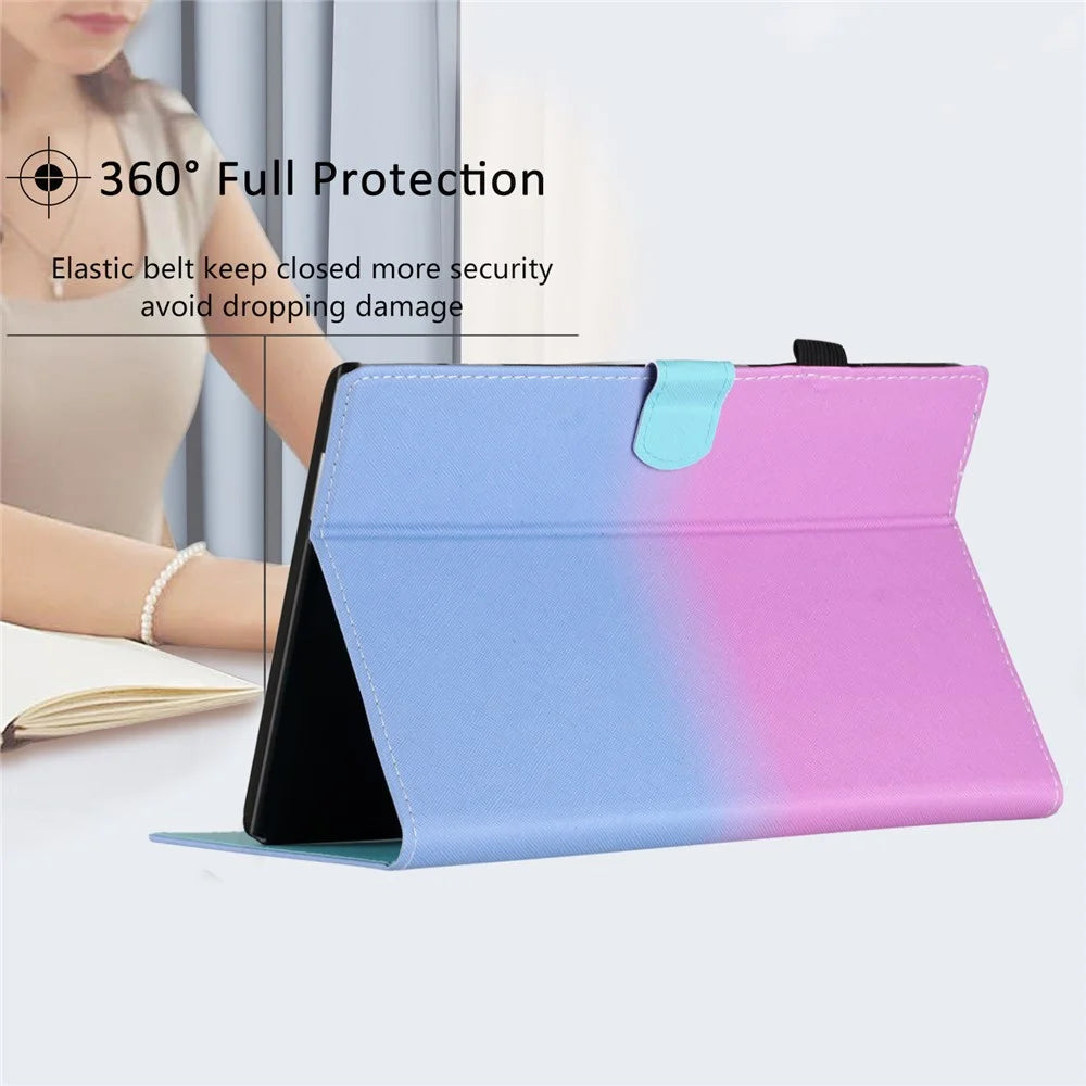 For Amazon Kindle 11th Gen (2022) Stitching Lines Gradient PU Leather Stand Cover Card Holder Tablet Case - Purple / Blue - 6