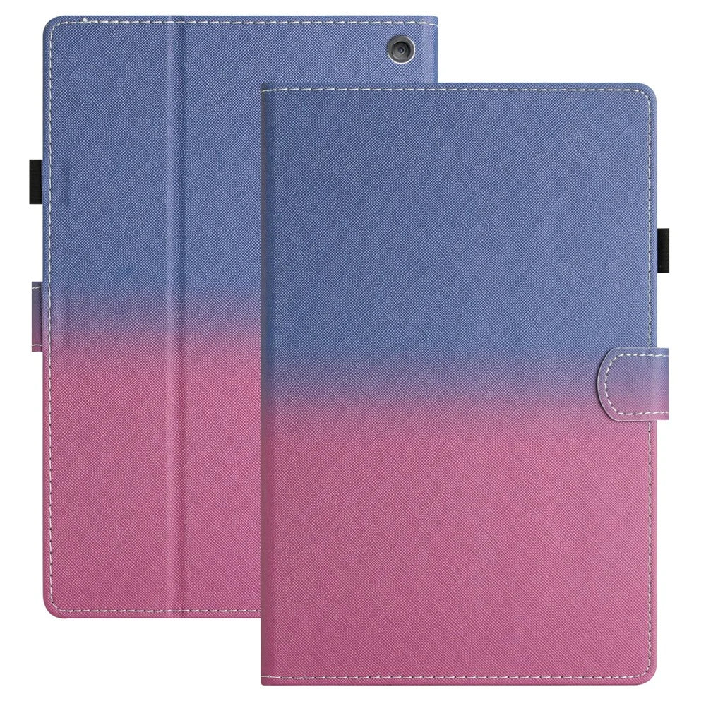 For Amazon Fire HD 8 (2022) / Fire HD 8 Plus (2022) / Fire HD 8 (2020) Stitching Lines Gradient Leather Tablet Stand Case - Blue / Rose - 1
