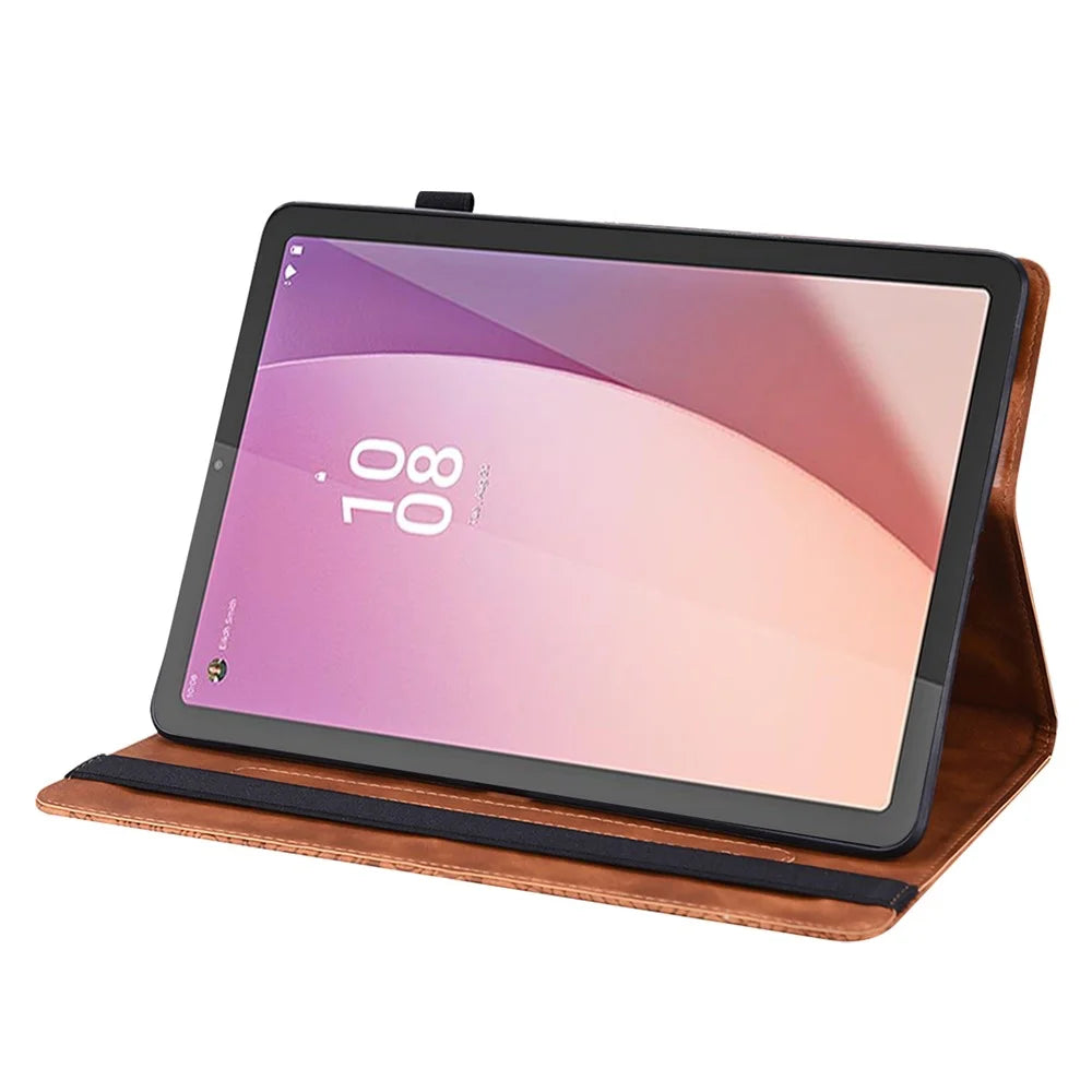 For Lenovo Tab M9 TB-310FU Flip PU Leather Cover Flower Imprinting Stand Card Holder Tablet Case - Brown - 2