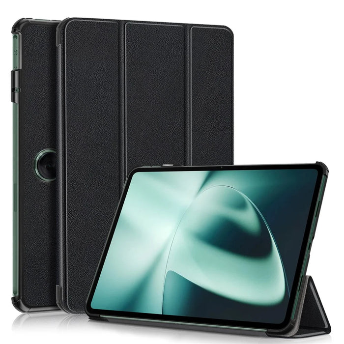 Leather Tablet Case for OnePlus Pad / Oppo Pad 2 Tri-fold Stand Tablet Cover with Auto Wake / Sleep - Black - 1