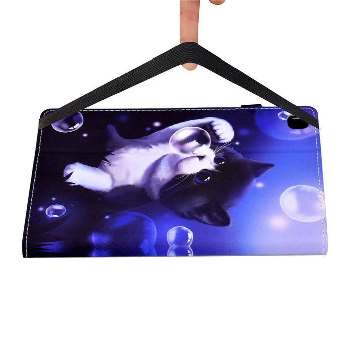 For Samsung Galaxy Tab A7 10.4 (2020) / (2022) T500 / T505 Cover Stand Elastic Band PU Leather Case with Card Holder - Bubble and Cat - 5