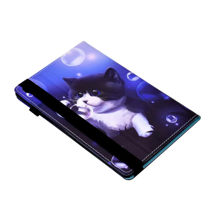 For Samsung Galaxy Tab A7 10.4 (2020) / (2022) T500 / T505 Cover Stand Elastic Band PU Leather Case with Card Holder - Bubble and Cat - 6