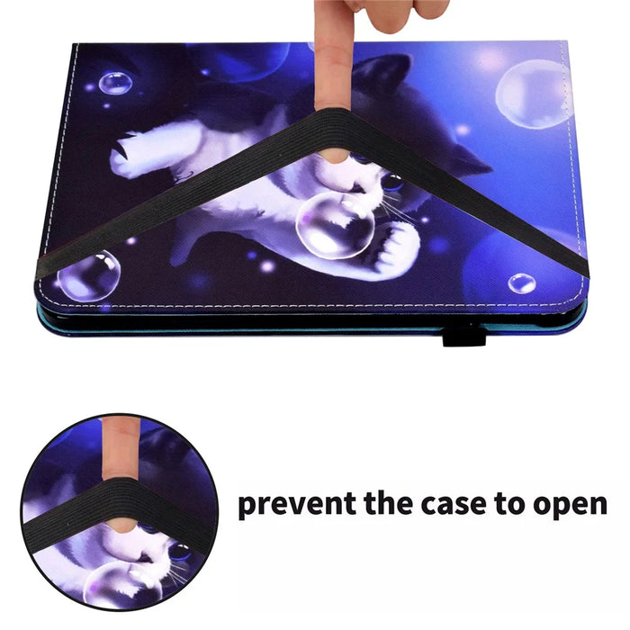 For Samsung Galaxy Tab A7 10.4 (2020) / (2022) T500 / T505 Cover Stand Elastic Band PU Leather Case with Card Holder - Bubble and Cat - 7