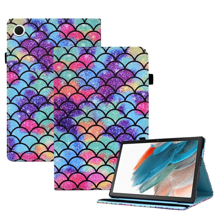 For Samsung Galaxy Tab A8 10.5 (2021) / (2022) Anti-Scratch Tablet Stand Case Pattern Printing Leather Cover with Elastic Band - Wavy Pattern - 1