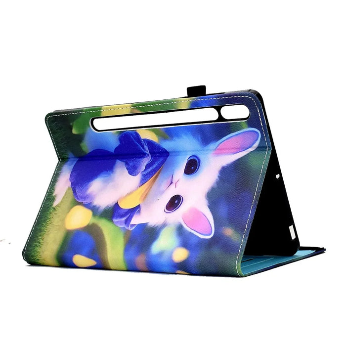 For Samsung Galaxy Tab S8 X700 / X706 (2022) / Tab S7 T870 / T875 (2020) Pattern Printing Tablet Stand Case with Elastic Band - Cute Rabbit - 4