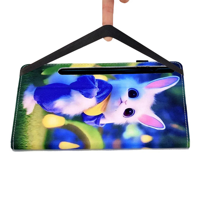 For Samsung Galaxy Tab S8 X700 / X706 (2022) / Tab S7 T870 / T875 (2020) Pattern Printing Tablet Stand Case with Elastic Band - Cute Rabbit - 5