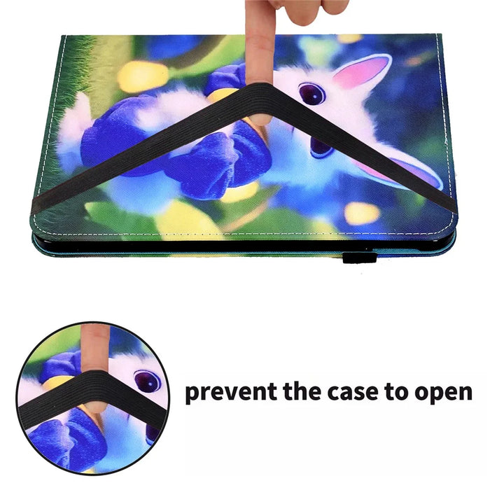 For Samsung Galaxy Tab S8 X700 / X706 (2022) / Tab S7 T870 / T875 (2020) Pattern Printing Tablet Stand Case with Elastic Band - Cute Rabbit - 7