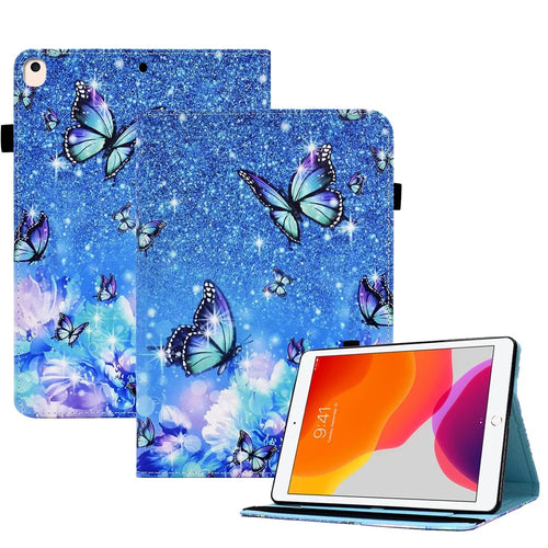 For iPad 10.2 (2021) / (2020) / (2019) Pattern Printing Tablet Case PU Leather Stand Elastic Band Protective Cover - Flower and Butterfly - 1