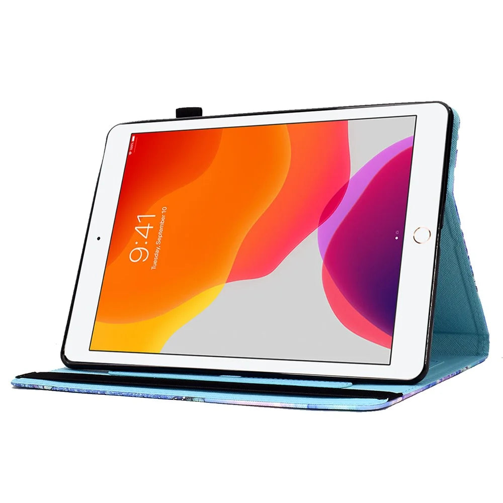 For iPad 10.2 (2021) / (2020) / (2019) Pattern Printing Tablet Case PU Leather Stand Elastic Band Protective Cover - Flower and Butterfly - 3