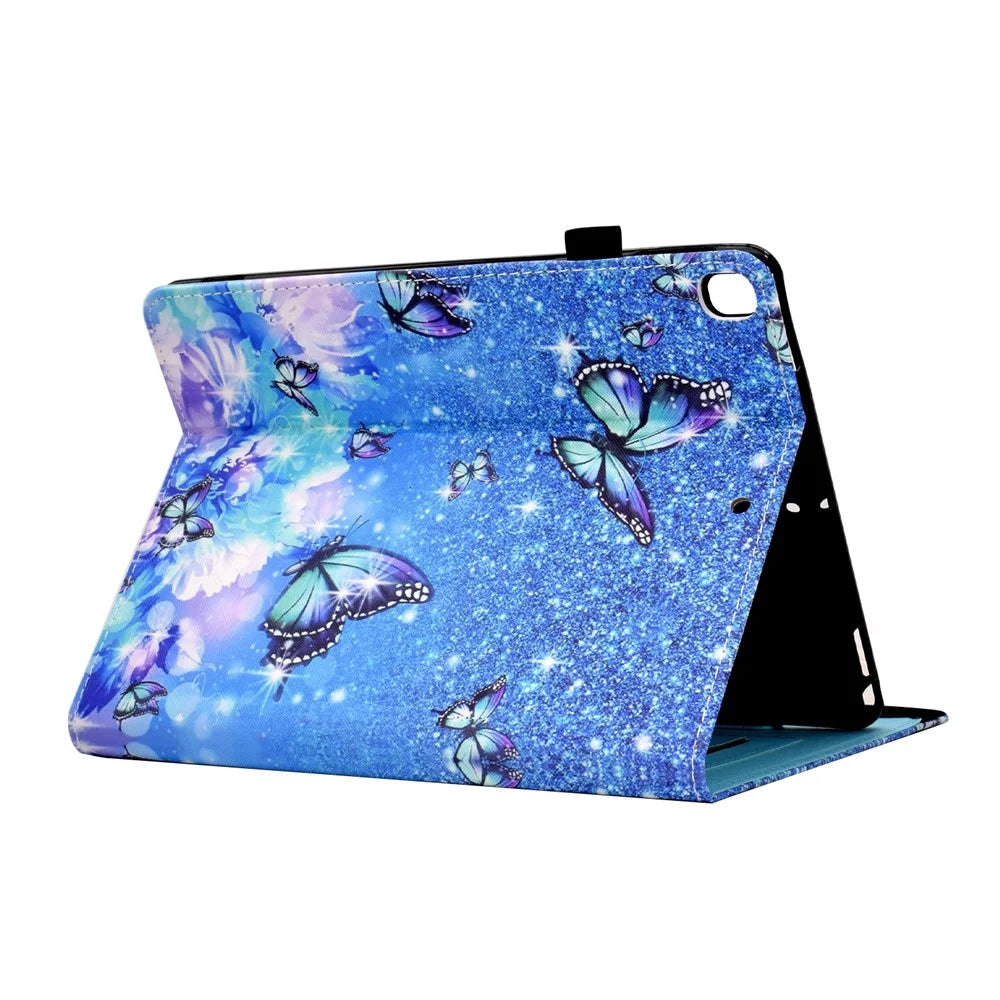 For iPad 10.2 (2021) / (2020) / (2019) Pattern Printing Tablet Case PU Leather Stand Elastic Band Protective Cover - Flower and Butterfly - 4