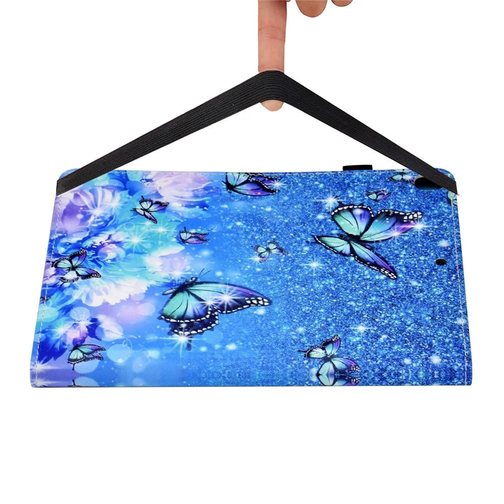 For iPad 10.2 (2021) / (2020) / (2019) Pattern Printing Tablet Case PU Leather Stand Elastic Band Protective Cover - Flower and Butterfly - 5