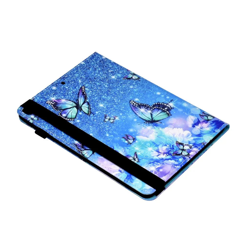 For iPad 10.2 (2021) / (2020) / (2019) Pattern Printing Tablet Case PU Leather Stand Elastic Band Protective Cover - Flower and Butterfly - 6