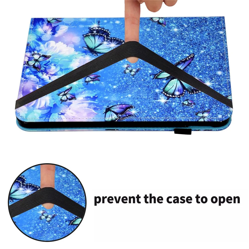 For iPad 10.2 (2021) / (2020) / (2019) Pattern Printing Tablet Case PU Leather Stand Elastic Band Protective Cover - Flower and Butterfly - 7
