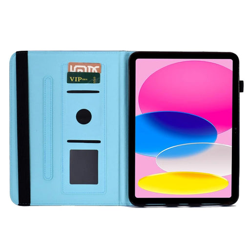 For iPad (2025) / 10.9 (2022) PU Leather Folding Stand Cover Pattern Printing Elastic Band Tablet Case with Card Holder - Bubble and Cat - 2