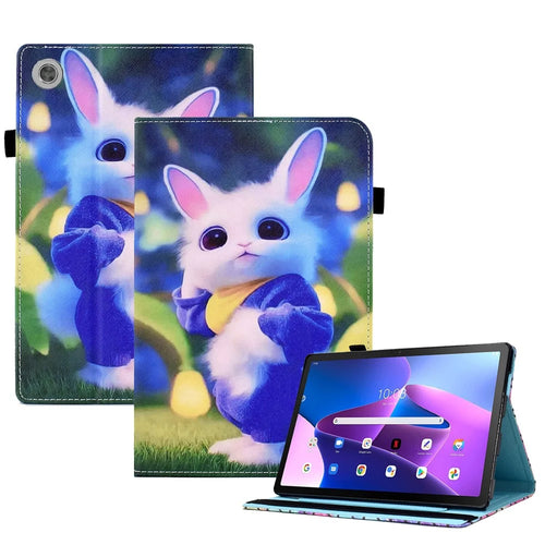 For Lenovo Tab M10 (Gen 3) PU Leather Tablet Case Pattern Printing Stand Card Holder Cover with Elastic Band - Cute Rabbit - 1