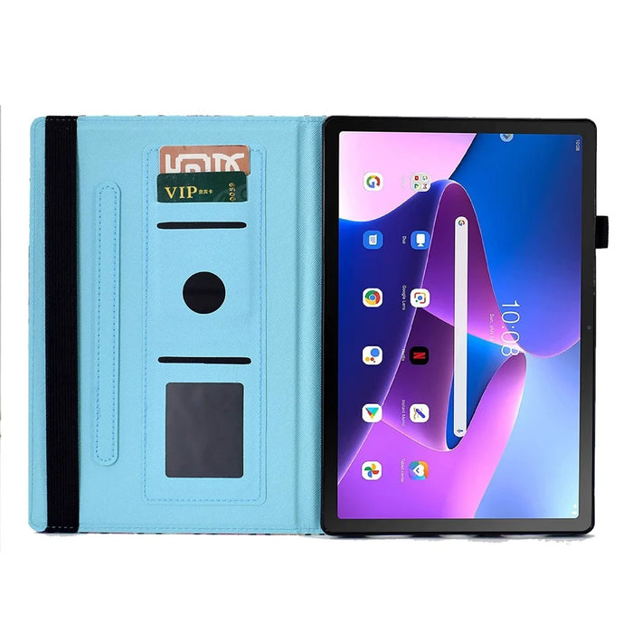 For Lenovo Tab M10 (Gen 3) PU Leather Tablet Case Pattern Printing Stand Card Holder Cover with Elastic Band - Cute Rabbit - 2