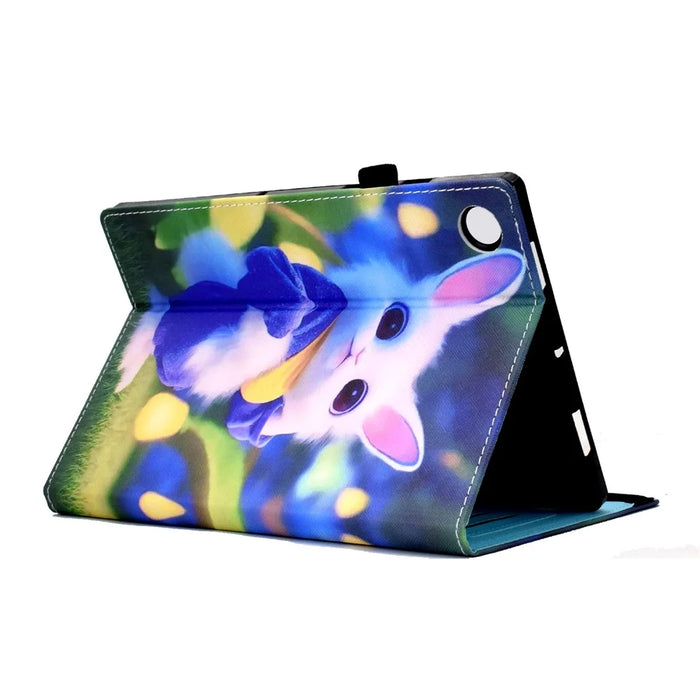 For Lenovo Tab M10 (Gen 3) PU Leather Tablet Case Pattern Printing Stand Card Holder Cover with Elastic Band - Cute Rabbit - 4