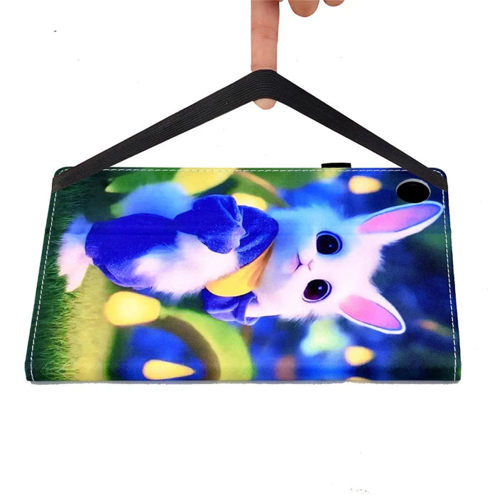 For Lenovo Tab M10 (Gen 3) PU Leather Tablet Case Pattern Printing Stand Card Holder Cover with Elastic Band - Cute Rabbit - 5