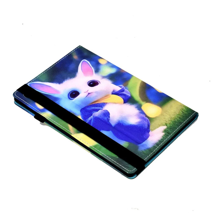 For Lenovo Tab M10 (Gen 3) PU Leather Tablet Case Pattern Printing Stand Card Holder Cover with Elastic Band - Cute Rabbit - 6