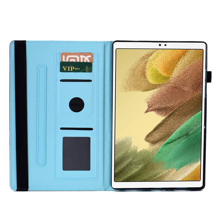 For Samsung Galaxy Tab A7 Lite 8.7-inch T220 Pattern Printing Tablet Case PU Leather Card Slots Stand Cover with Elastic Band - Bubble and Cat - 2