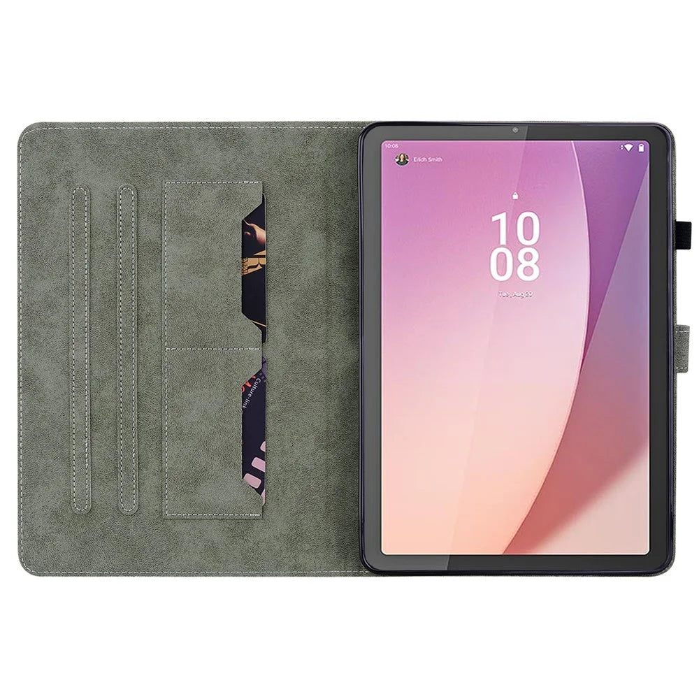 PU Leather Case for Lenovo Tab M9 TB-310FU Cute Tiger Pattern Tablet Protective Sleeve with Stand / Card Holder - Grey - 2