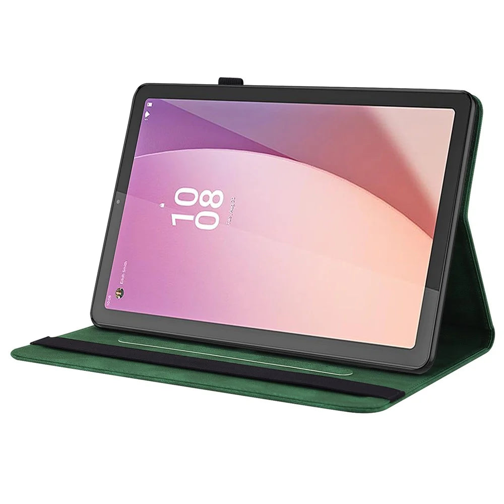 For Lenovo Tab M9 TB-310FU Imprinted Butterfly Flower PU Leather Card Holder Stand Tablet Case with Pen Loop - Green - 3