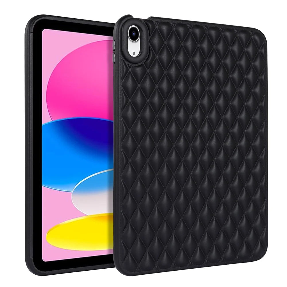 Anti-Drop Protective Back Cover for iPad (2025) / 10.9 (2022) Rhombus Pattern Soft TPU Tablet Case - Black - 1
