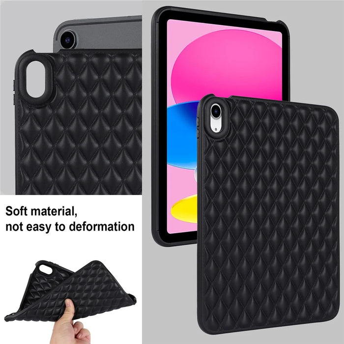 Anti-Drop Protective Back Cover for iPad (2025) / 10.9 (2022) Rhombus Pattern Soft TPU Tablet Case - Black - 7