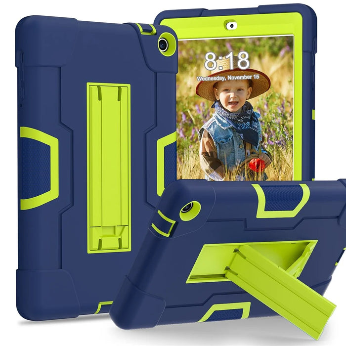 For Walmart Onn 8 inch (2022) Tablet Case with Kickstand Silicone + PC Color Contrast Cover - Navy Blue / Yellowgreen - 1