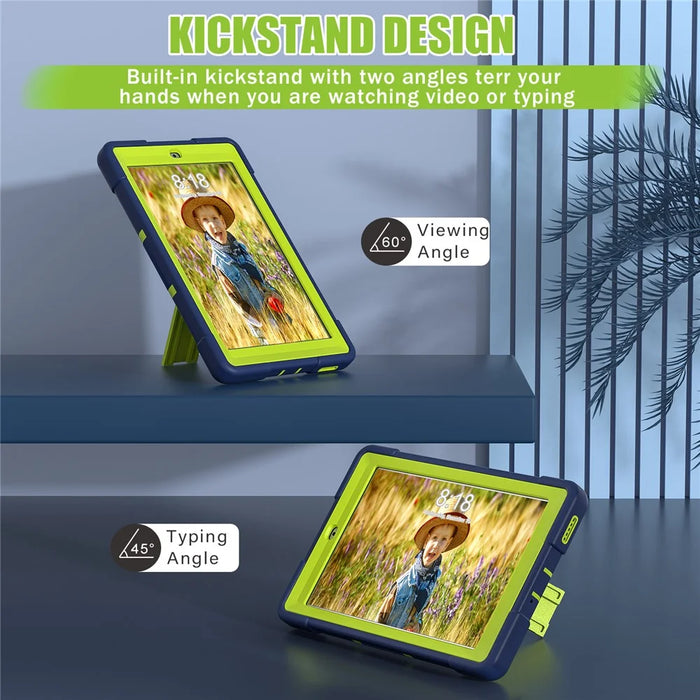 For Walmart Onn 8 inch (2022) Tablet Case with Kickstand Silicone + PC Color Contrast Cover - Navy Blue / Yellowgreen - 7