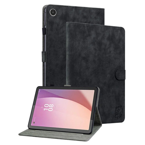For Lenovo Tab M8 (4th Gen) 2024 TB-301XU / M8 (4th Gen) 2023 TB-300FU PU Leather Tablet Case Cute Tiger Pattern Stand Cover - Black - 1