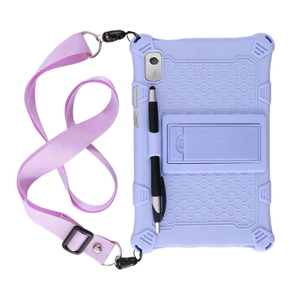 For Lenovo Tab M9 TB-310FU PC + Silicone Shock-Resistant Tablet Case Adjustable Kickstand Cover with Shoulder Strap - Purple - 2