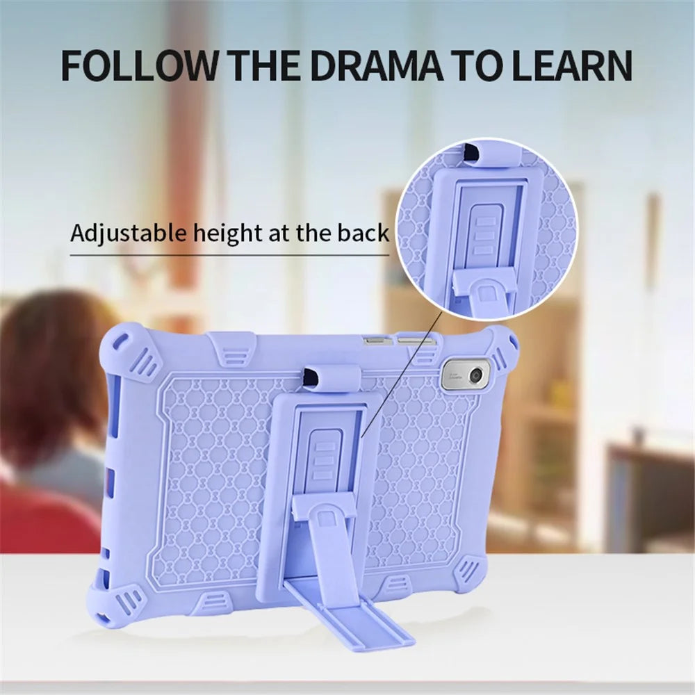 For Lenovo Tab M9 TB-310FU PC + Silicone Shock-Resistant Tablet Case Adjustable Kickstand Cover with Shoulder Strap - Purple - 7