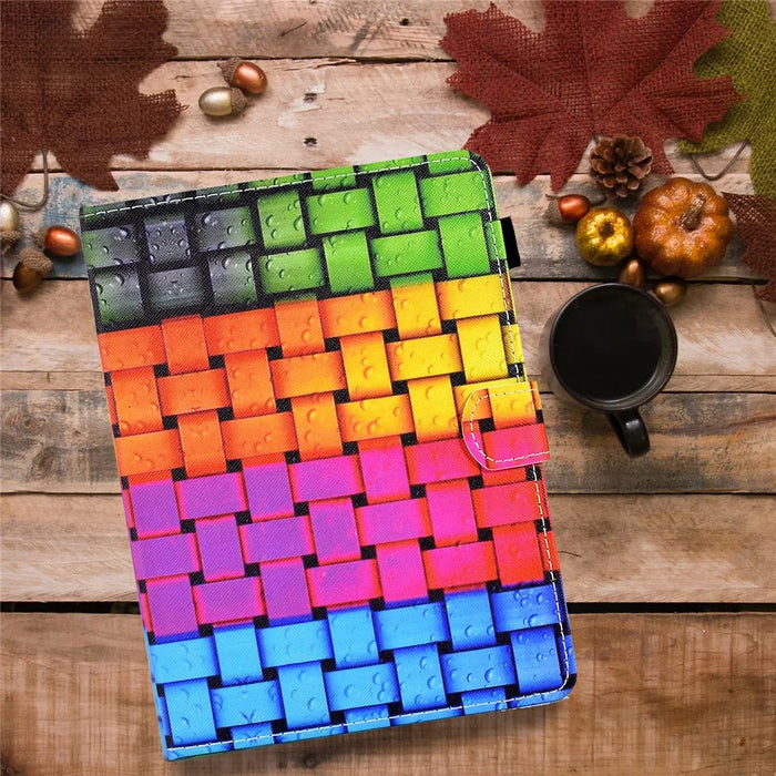 For 7.5-8.5 Inch Tablet Smart PU Leather Flip Cover Pattern Printing Stand Case with Card Slots - Knitted Strip - 7