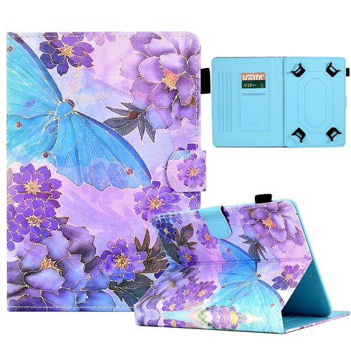For 6.8-7.5 Inch Tablet Pattern Printing Stand Case Smart PU Leather Flip Cover with Card Slots - Peony Butterfly - 1