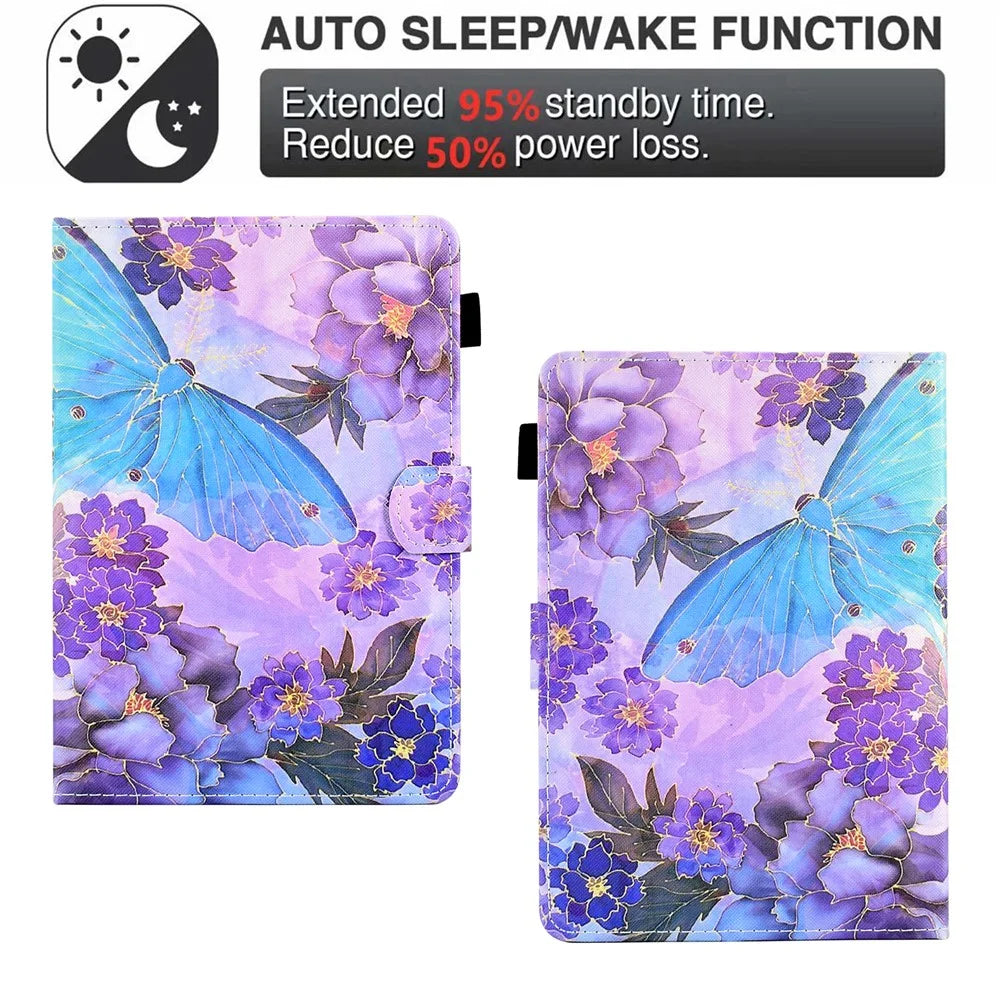 For 6.8-7.5 Inch Tablet Pattern Printing Stand Case Smart PU Leather Flip Cover with Card Slots - Peony Butterfly - 4