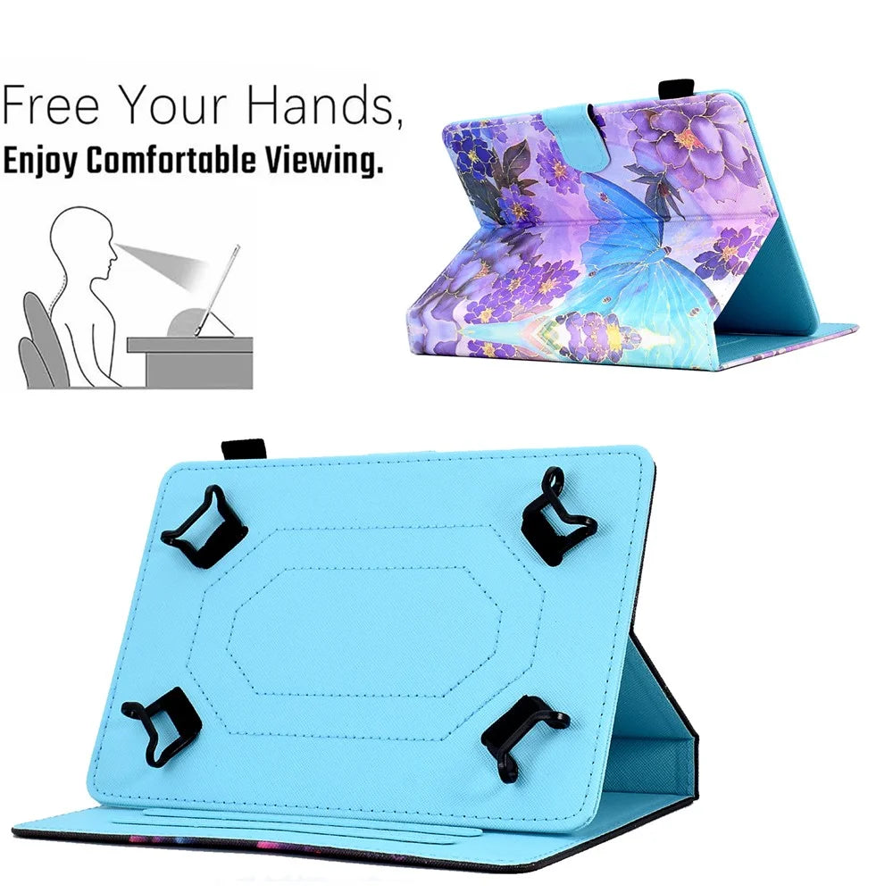 For 6.8-7.5 Inch Tablet Pattern Printing Stand Case Smart PU Leather Flip Cover with Card Slots - Peony Butterfly - 5