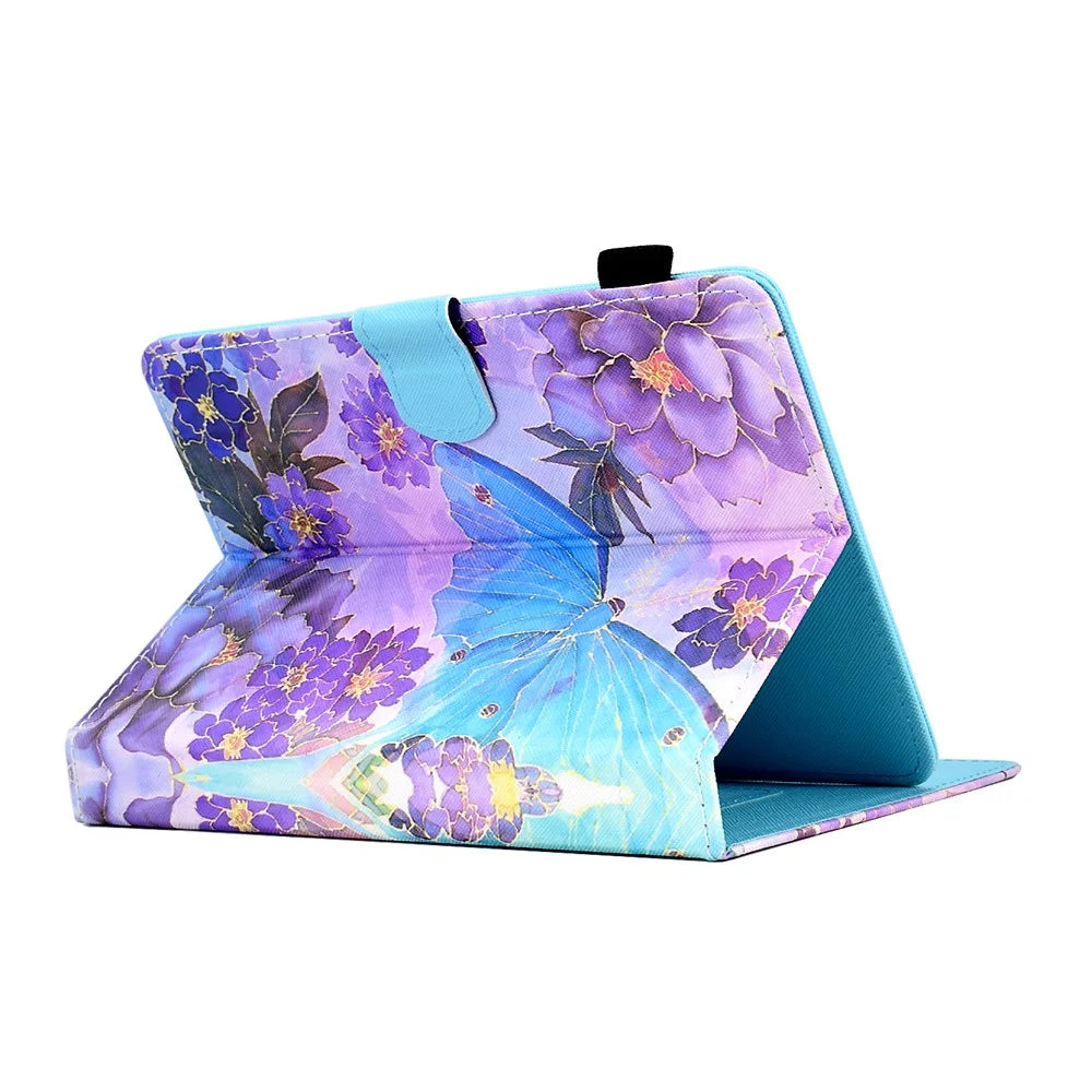 For 6.8-7.5 Inch Tablet Pattern Printing Stand Case Smart PU Leather Flip Cover with Card Slots - Peony Butterfly - 6