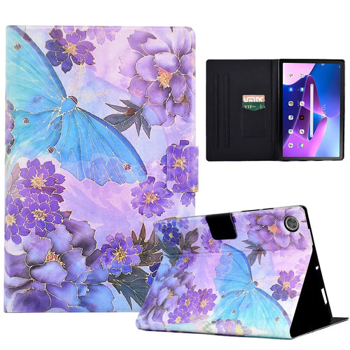 For Lenovo Tab M10 Plus (3rd Gen) / Xiaoxin Pad 2022 10.6 inch Card Slot Tablet Case PU Leather Pattern Printed Stand Cover - Peony Butterfly - 1