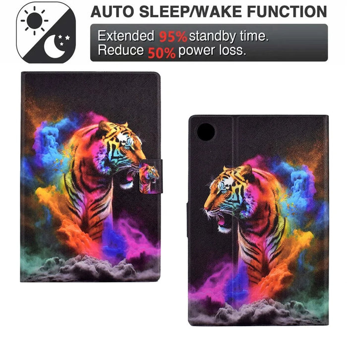 Protective Case for Lenovo Tab M10 (Gen 3) PU Leather Flip Cover Pattern Printed Tablet Stand Case with Card Slots - Colorful Tiger - 4