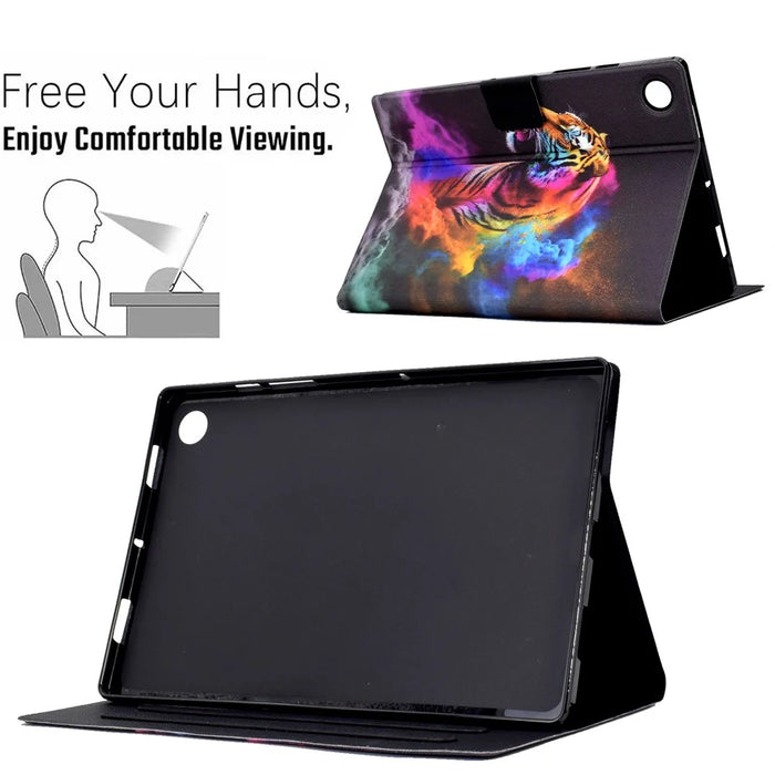 Protective Case for Lenovo Tab M10 (Gen 3) PU Leather Flip Cover Pattern Printed Tablet Stand Case with Card Slots - Colorful Tiger - 5